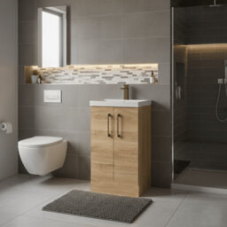 Balterley Bramshall Modern Bathroom 2 Soft Close Door & Mid-Edge Vanity Unit Basin, Bleached Oak, 500mm - thumbnail 3