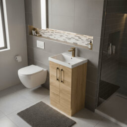 Balterley Bramshall Modern Bathroom 2 Soft Close Door & Mid-Edge Vanity Unit Basin, Bleached Oak, 500mm - thumbnail 4