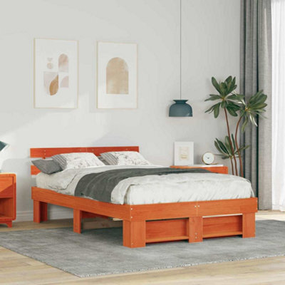 Berkfield With Headboard Wax Brown 120 X 190 Cm Solid Pine Wood - image 1