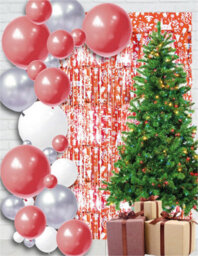 Netagon Shimmer Tinsel Curtain Reindeer Christmas Tree Design 3M X 1M Red - thumbnail 5