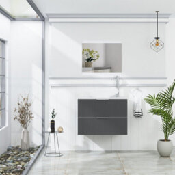 Royal Bathrooms Evora 700mm Graphite Grey Fluted Wall Hung Countertop Vanity Unit 2 Drawer With Nova Basin - thumbnail 2