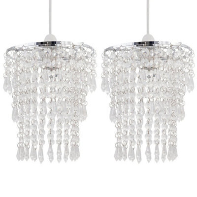 Set Of 2 Modern Easy Fit Ceiling Light Shades Chrome Clear Acrylic Crystal Jewel - image 1