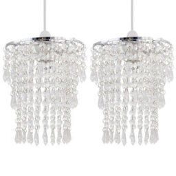 Set Of 2 Modern Easy Fit Ceiling Light Shades Chrome Clear Acrylic Crystal Jewel - thumbnail 1