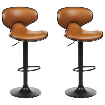 Beliani Set Of 2 Bar Chairs Conway Faux Leather Swivel Golden Brown - image 1