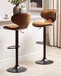 Beliani Set Of 2 Bar Chairs Conway Faux Leather Swivel Golden Brown - thumbnail 2