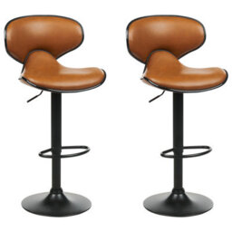 Beliani Set Of 2 Bar Chairs Conway Faux Leather Swivel Golden Brown