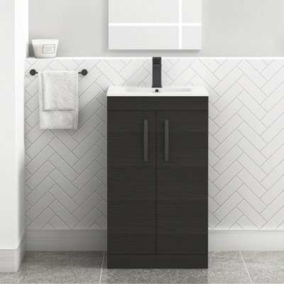 Royal Bathrooms Turin Hale Black 500mm Floor Standing Vanity Unit 2 Door With Minimalist Basin Sink & Matt Black Handles - image 1