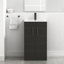 Royal Bathrooms Turin Hale Black 500mm Floor Standing Vanity Unit 2 Door With Minimalist Basin Sink & Matt Black Handles - thumbnail 1