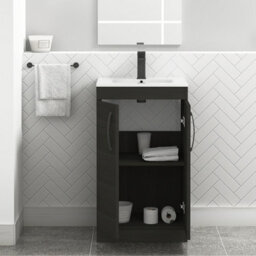 Royal Bathrooms Turin Hale Black 500mm Floor Standing Vanity Unit 2 Door With Minimalist Basin Sink & Matt Black Handles - thumbnail 3