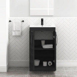 Royal Bathrooms Turin Hale Black 500mm Floor Standing Vanity Unit 2 Door With Minimalist Basin Sink & Matt Black Handles - thumbnail 5