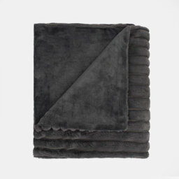 OHS Faux Fur Ribbed Fleece Throw Over Bed Blanket Winter Warm Supersoft, Charcoal - thumbnail 3