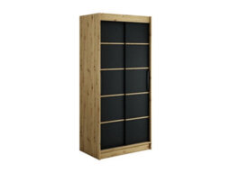 Arte Leto Contemporary 2 Sliding Door Wardrobe 5 Shelves 2 Rails Black Matt And Oak Artisan Effect (H)2000mm (W)1000mm (D)620mm - thumbnail 1