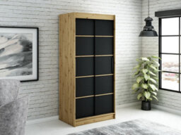 Arte Leto Contemporary 2 Sliding Door Wardrobe 5 Shelves 2 Rails Black Matt And Oak Artisan Effect (H)2000mm (W)1000mm (D)620mm - thumbnail 2