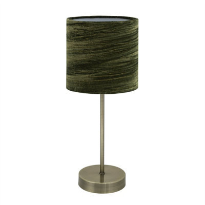 First Choice Lighting Antique Brass Stick Table Lamp With Green Crushed Velvet Shade - image 1