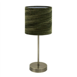 First Choice Lighting Antique Brass Stick Table Lamp With Green Crushed Velvet Shade