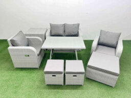 Fimous Light Grey Pe Wicker Rattan Garden Furniture Set Sofa Set  3 Stools Side Table - thumbnail 1