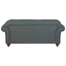 Bordeaux Button Back 2 Seater Sofa In Blue Fabric Tufted Scroll Arms, Foam Cushions, Solid Wood Legs & 2 Accent Pillows - thumbnail 5