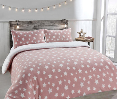 Velosso Cosy Teddy Fleece Duvet Cover & Pillowcase Set, Elegant Design Bedroom Decor, Soft Touch & Warm Bedding- Blush Pink
