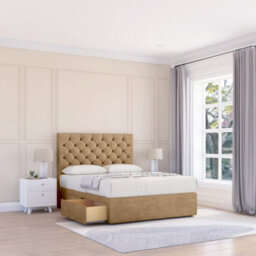 "Sloomy 4Ft6  Mayfair Divan Bed Base Latte Dumfries ,2 Drawers & 54"" Floor Standing Headboard - Double" - thumbnail 1