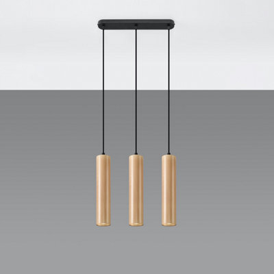 Sollux Lighting Lino Wood Natural 3L Light Classic Pendant Ceiling Light - image 1