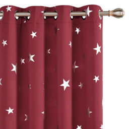Deconovo Blackout Eyelet Thermal Insulated Silver Star Foil Printed Curtains For Kids Bedroom, W46 X L84 Inch, Red, 2 Panels - thumbnail 1