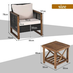 3Pcs Patio Furniture Set Outdoor Garden Conversation Set With Cushions - thumbnail 2