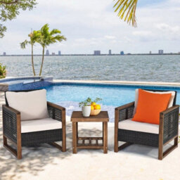 3Pcs Patio Furniture Set Outdoor Garden Conversation Set With Cushions - thumbnail 5