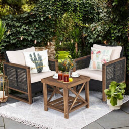 3Pcs Patio Furniture Set Outdoor Garden Conversation Set With Cushions - thumbnail 3