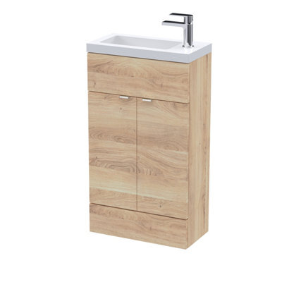 Hudson Reed Fusion Floor Standing Compact Vanity Unit & Basin, Stylish Vanity Unit With Basin, Bleached Oak, 500mm - image 1