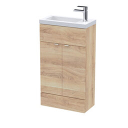 Hudson Reed Fusion Floor Standing Compact Vanity Unit & Basin, Stylish Vanity Unit With Basin, Bleached Oak, 500mm - thumbnail 2