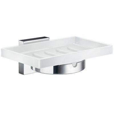 Smedbo Porcelain Rectangular Soap Dish Tray And Polished Chrome Wall Mounted Holder With Concealed Screws For Bath Shower Bathroom