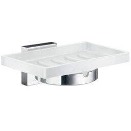 Smedbo Porcelain Rectangular Soap Dish Tray And Polished Chrome Wall Mounted Holder With Concealed Screws For Bath Shower Bathroom