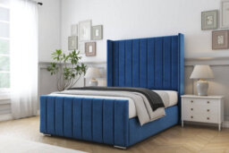 "Sloomy Melbourne Navy Plush Bed Frame With Mattress  With 50"" Upholstered Wingback Headboard 2'6 Small Single" - thumbnail 2