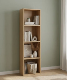 Biznest 4-Tiers Wooden Bookcase Shelf Unit Open Luder Tall Cube Style Home Decor Floor Standing Storage Living Room Oak 106X30X4Cm - thumbnail 2