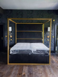 Stratus Interiors Metallic Four Poster Luxury Upholstered Bed Gold Chrome Silver Master Bedroom - thumbnail 3