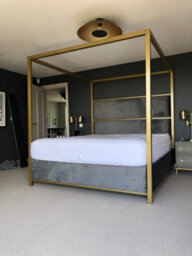 Stratus Interiors Metallic Four Poster Luxury Upholstered Bed Gold Chrome Silver Master Bedroom - thumbnail 2