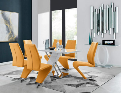 Furniturebox Uk Sorrento White High Gloss And Chrome Dining Table And 6 Mustard Yellow Willow Dining Chairs - image 1