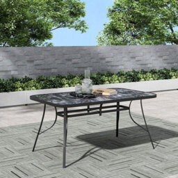Breeins 150 X 90Cm Outdoor Garden Marble Texture Coffee Table With Tempered Glass Top And Parasol Hole, Black - thumbnail 2