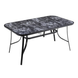 Breeins 150 X 90Cm Outdoor Garden Marble Texture Coffee Table With Tempered Glass Top And Parasol Hole, Black