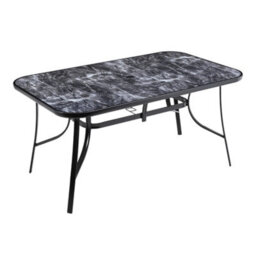 Breeins 150 X 90Cm Outdoor Garden Marble Texture Coffee Table With Tempered Glass Top And Parasol Hole, Black - thumbnail 3