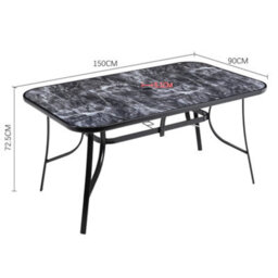 Breeins 150 X 90Cm Outdoor Garden Marble Texture Coffee Table With Tempered Glass Top And Parasol Hole, Black - thumbnail 7