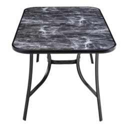 Breeins 150 X 90Cm Outdoor Garden Marble Texture Coffee Table With Tempered Glass Top And Parasol Hole, Black - thumbnail 4