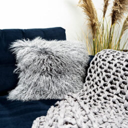 Madison & Mayfair Genuine Grey Mongolian Lambswool And Suede Cushion