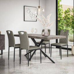 More4Homes Donni Dining Table And Chairs -  Concrete Effect Table Top W Black Legs + Monza Linen Dining Chair Set Of 6 (Grey)