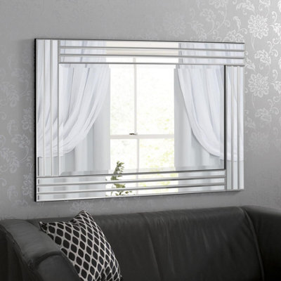 Agenzia 14 Large Venetian Art Deco Triple Glass Framed Wall Mirror 120 X 80Cm - image 1
