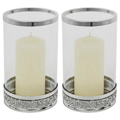 Clear Glass Candle Holder Tealight Pillar Diamante Base Home Wedding Decor - image 1