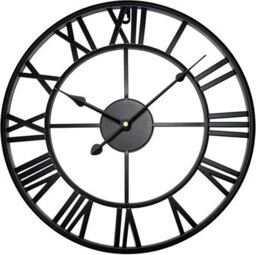 Large Black Wall Clock - 60Cm Round Silent Skeleton Roman Numerals Battery Hanging Clock For Living Room, Bedroom, Kitchen, Hotel