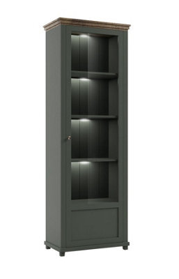 Arte Evora 06 Tall Display Cabinet In Green & Oak Lefkas - Showcase With Elegance - W710mm X H2000mm X D420mm - image 1