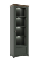 Arte Evora 06 Tall Display Cabinet In Green & Oak Lefkas - Showcase With Elegance - W710mm X H2000mm X D420mm - thumbnail 1