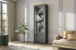 Arte Evora 06 Tall Display Cabinet In Green & Oak Lefkas - Showcase With Elegance - W710mm X H2000mm X D420mm - thumbnail 3